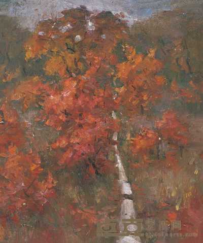 沙耆 1989年作 红枫 38×45cm